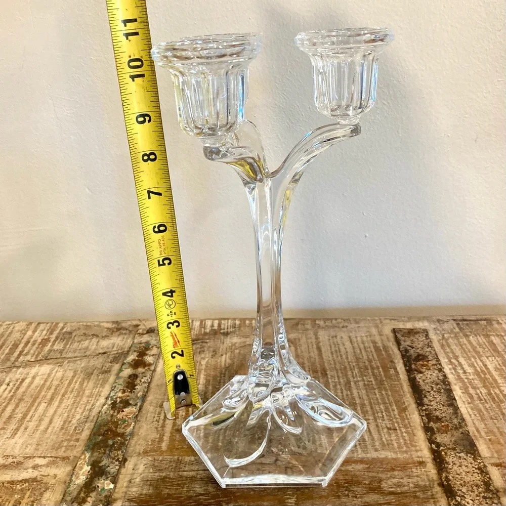 Crystal Candle Holder Candelabra 3-Light Candlestick Holder 10 3/4” Tall Clear
